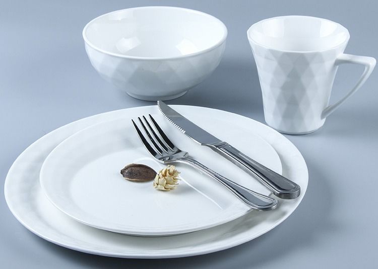 Simple Emboss 16pc White Porcelain Dinnerware Sets